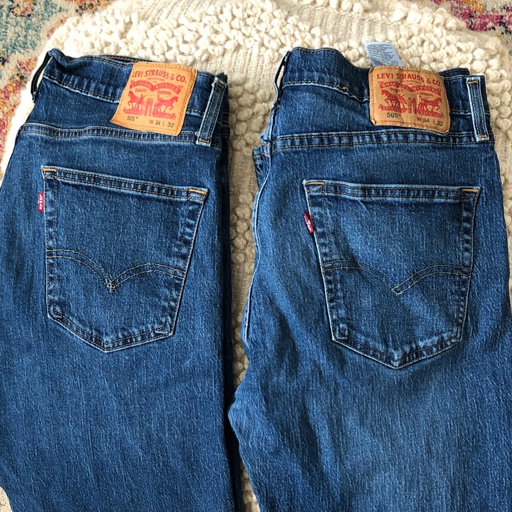 TWO LEVI'S 505 REGULAR FIT STRAIGHT LEG JEANS BLUE Men's Size 34 x 32